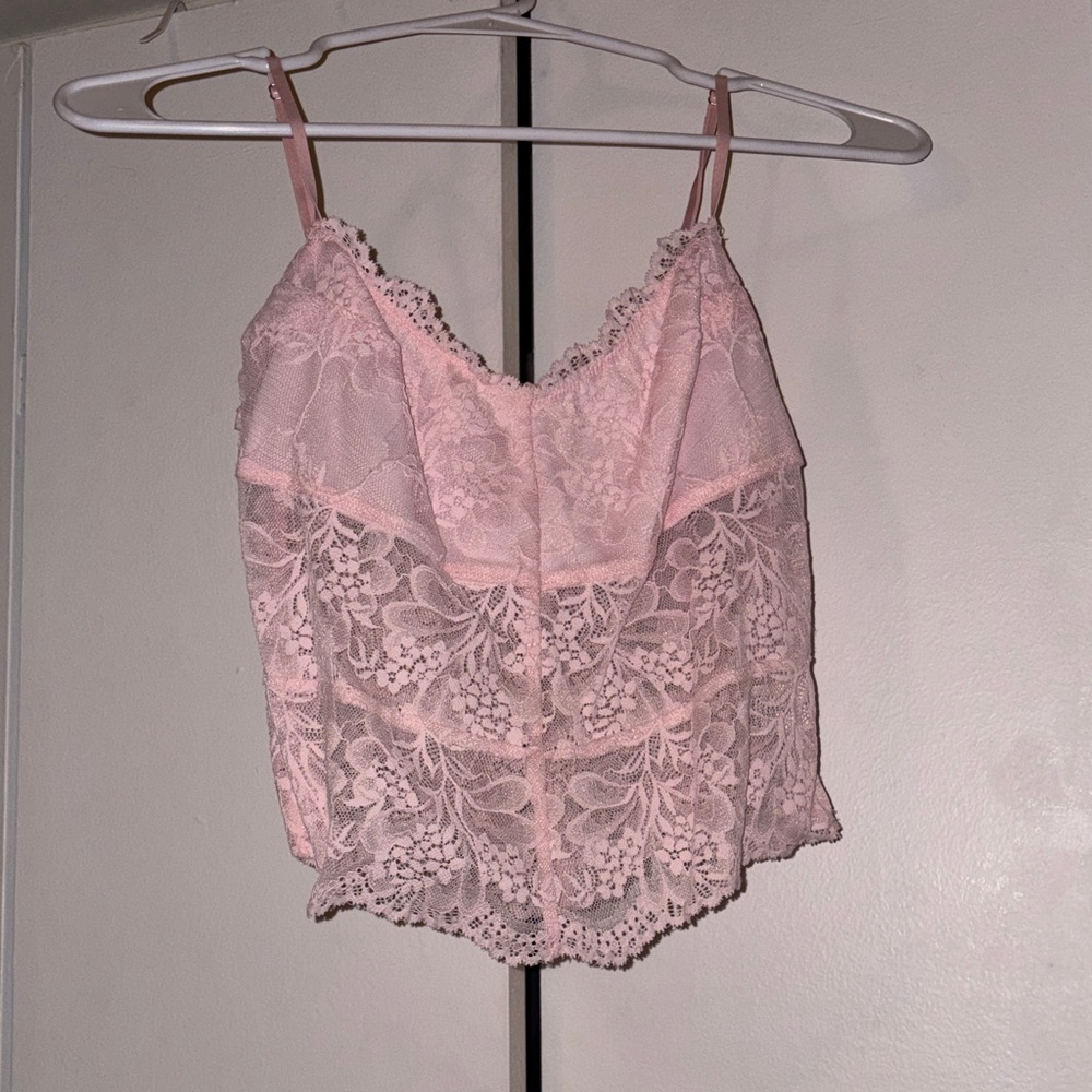 La Hearts Blush Lace Trim Top